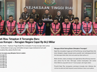Lembaga INPEST Apresiasi Kejati Riau Tetapakan  9 Tersangka Baru  Korupsi PI Rohil dan Desak Penyelidikan Dugaan Keterlibata  Eks Bupati Rokan Hilir